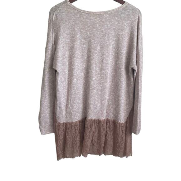 Zara Womens Sweater V-Neck Long Sleeve Pullover‎ Lace Floral Bottom Boho M Beige - Picture 3 of 9